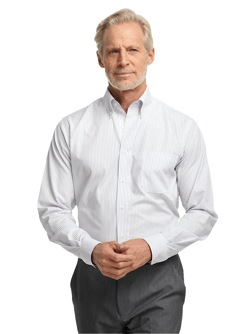 Non-Iron Cotton Stripe Dress Shirt With Contrast Trim - Purple sold by Paul Fredrick product image thumbnail 2