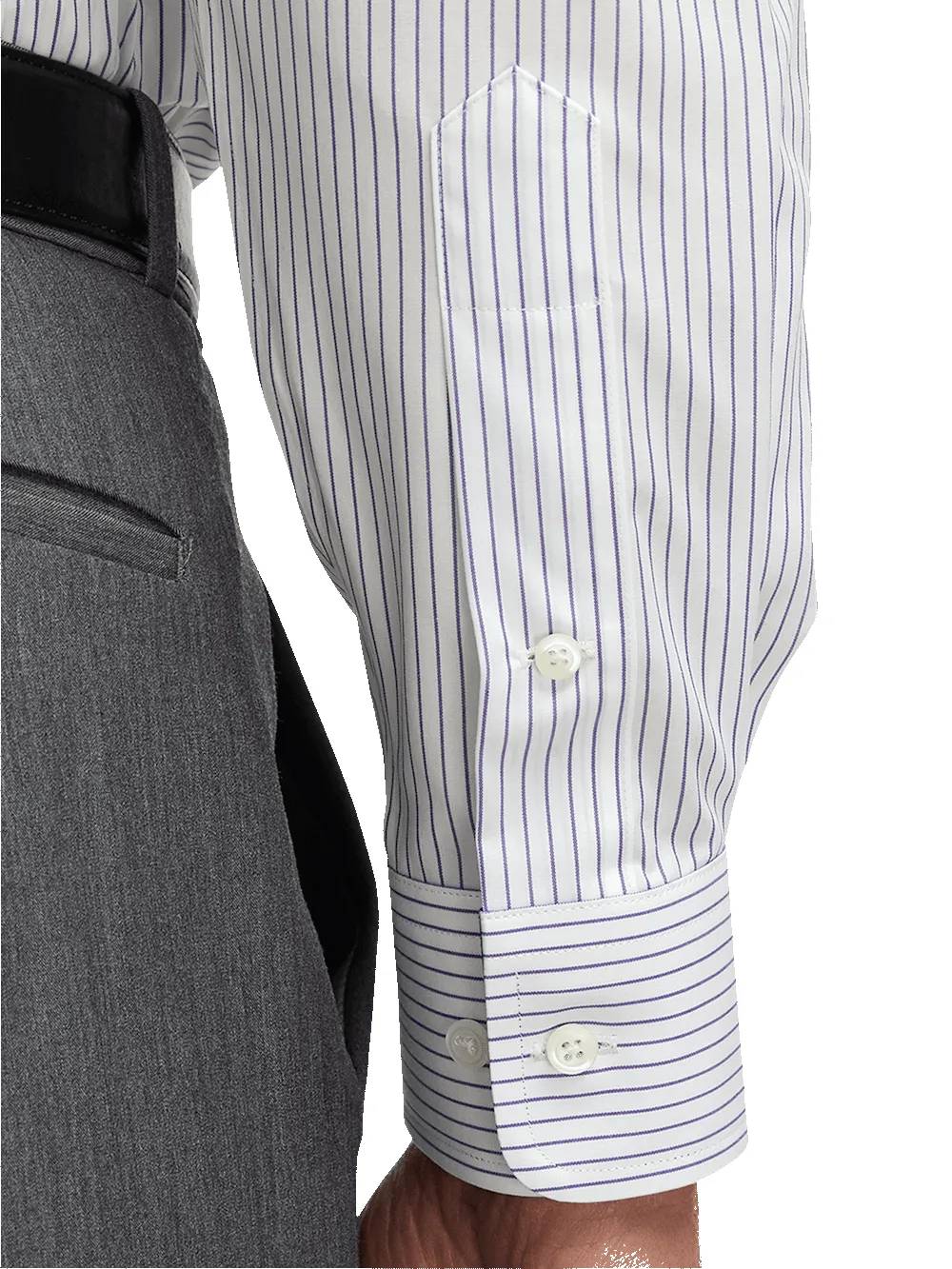 Non-Iron Cotton Stripe Dress Shirt With Contrast Trim - Purple sold by Paul Fredrick product image thumbnail 4