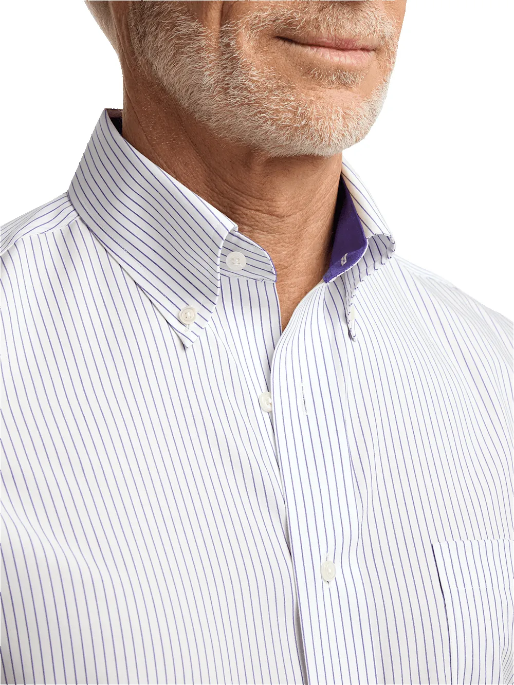 Non-Iron Cotton Stripe Dress Shirt With Contrast Trim - Purple sold by Paul Fredrick product image thumbnail 3