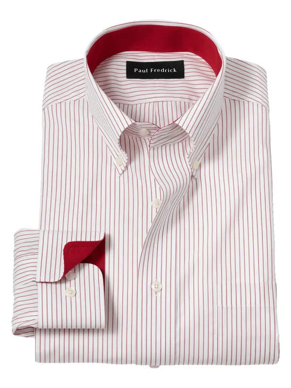 Non-Iron Cotton Stripe Dress Shirt With Contrast Trim - Red sold by Paul Fredrick
