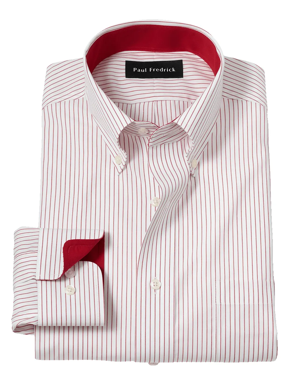 Non-Iron Cotton Stripe Dress Shirt With Contrast Trim - Red sold by Paul Fredrick