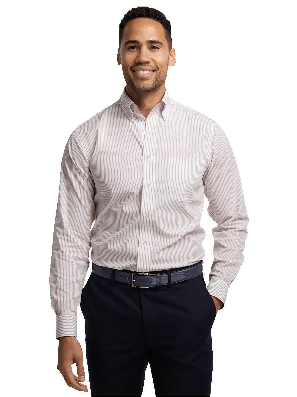 Non-Iron Cotton Stripe Dress Shirt With Contrast Trim - Red sold by Paul Fredrick product image thumbnail 2