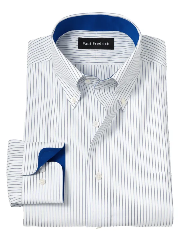 Non-Iron Cotton Stripe Dress Shirt With Contrast Trim - Cobalt sold by Paul Fredrick