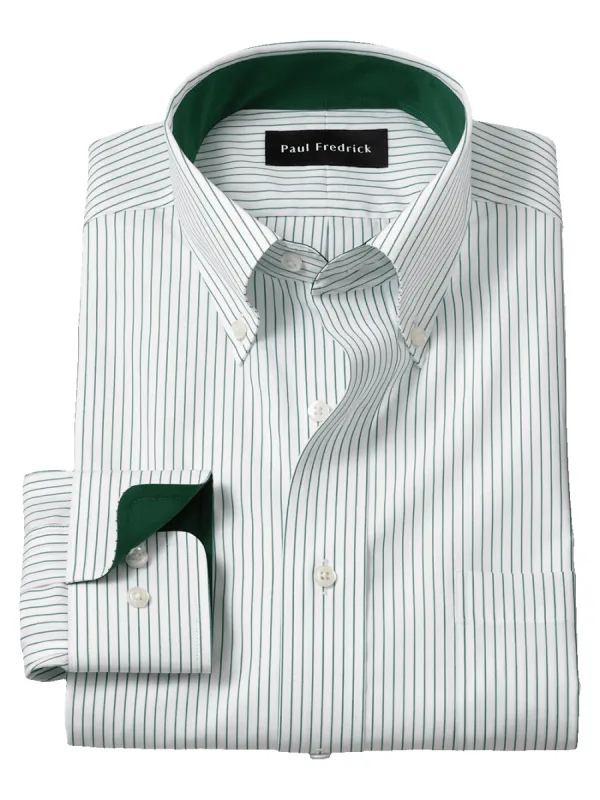 Non-Iron Cotton Stripe Dress Shirt With Contrast Trim - Green sold by Paul Fredrick