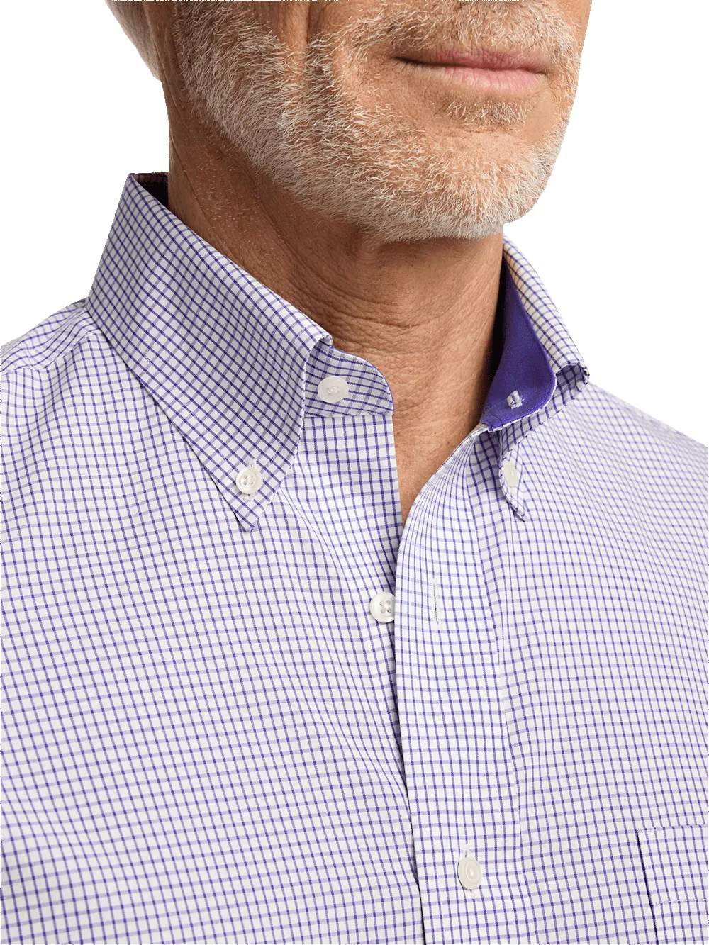 Non-Iron Cotton Check Dress Shirt With Contrast Trim - Purple/white sold by Paul Fredrick product image thumbnail 3