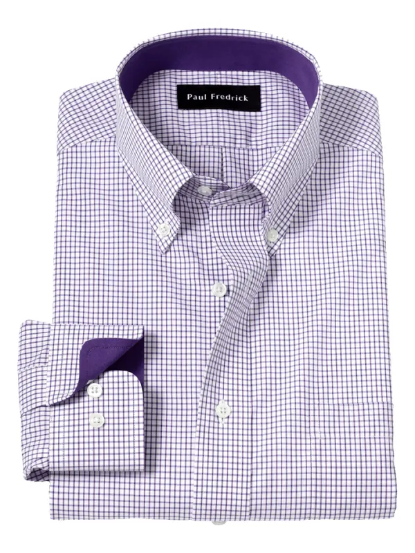 Non-Iron Cotton Check Dress Shirt With Contrast Trim - Purple/white sold by Paul Fredrick