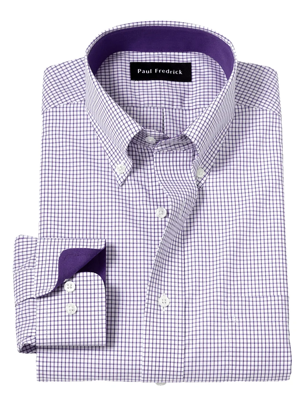 Non-Iron Cotton Check Dress Shirt With Contrast Trim - Purple/white sold by Paul Fredrick