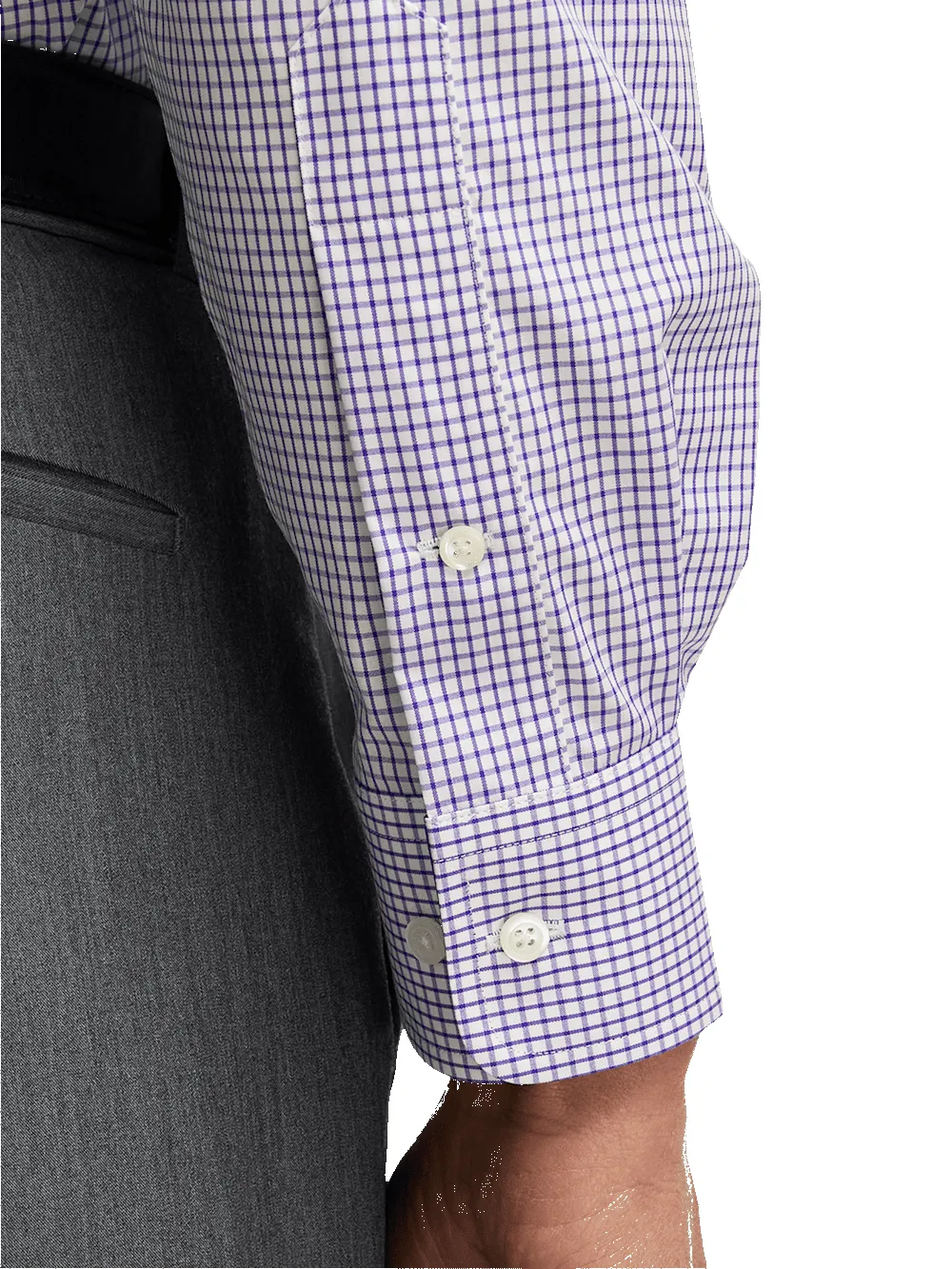 Non-Iron Cotton Check Dress Shirt With Contrast Trim - Purple/white sold by Paul Fredrick product image thumbnail 4