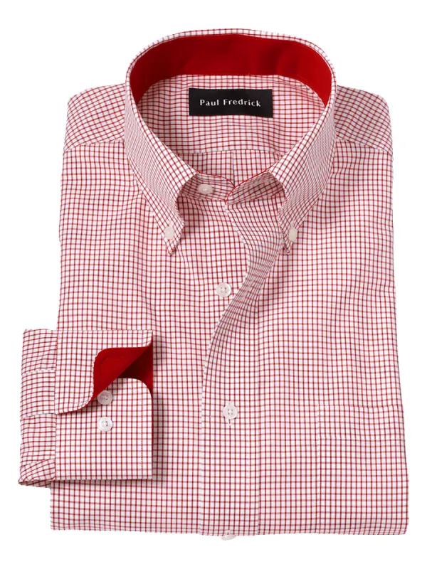 Non-Iron Cotton Check Dress Shirt With Contrast Trim - Red/white sold by Paul Fredrick