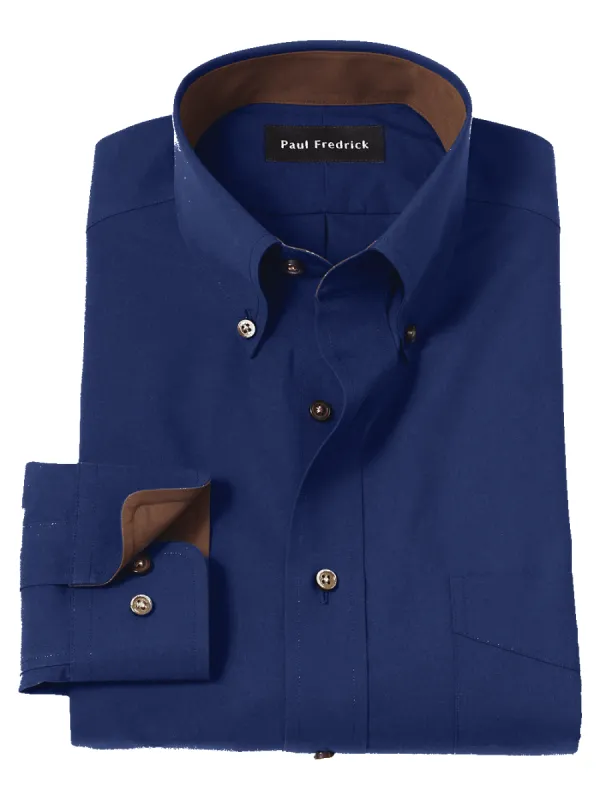 Non-Iron Cotton Solid Dress Shirt With Contrast Trim - Navy sold by Paul Fredrick