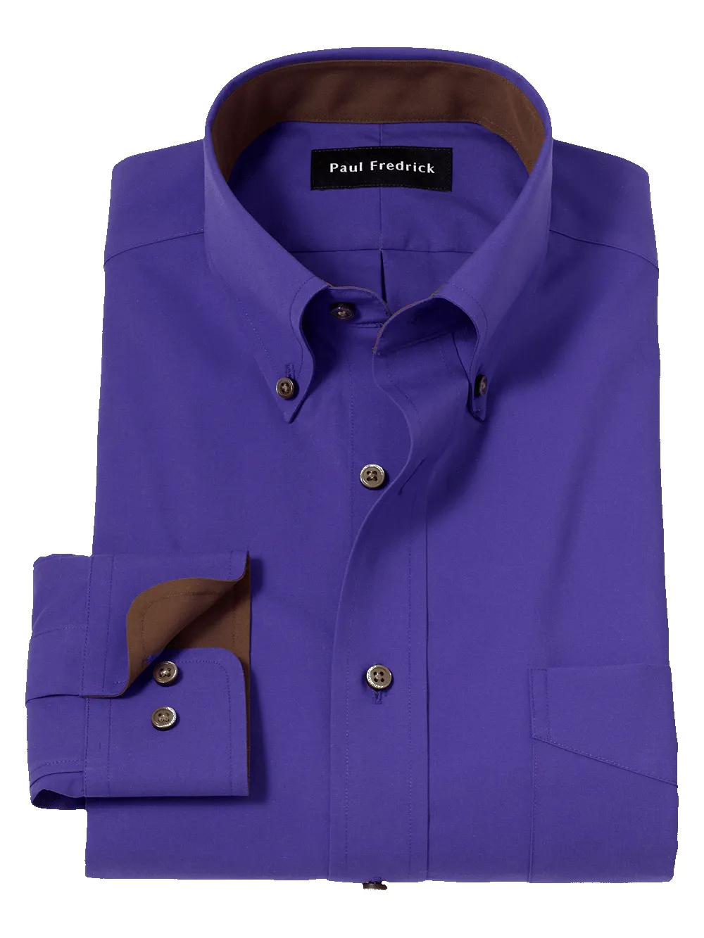 Non-Iron Cotton Solid Dress Shirt With Contrast Trim - Purple sold by Paul Fredrick