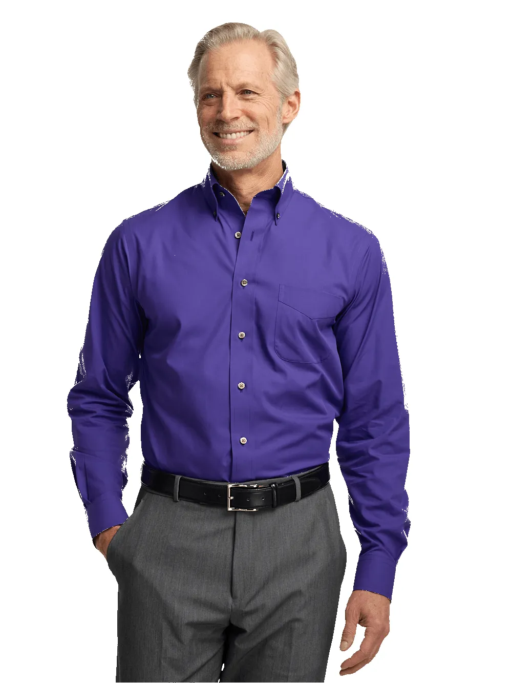 Non-Iron Cotton Solid Dress Shirt With Contrast Trim - Purple sold by Paul Fredrick product image thumbnail 2