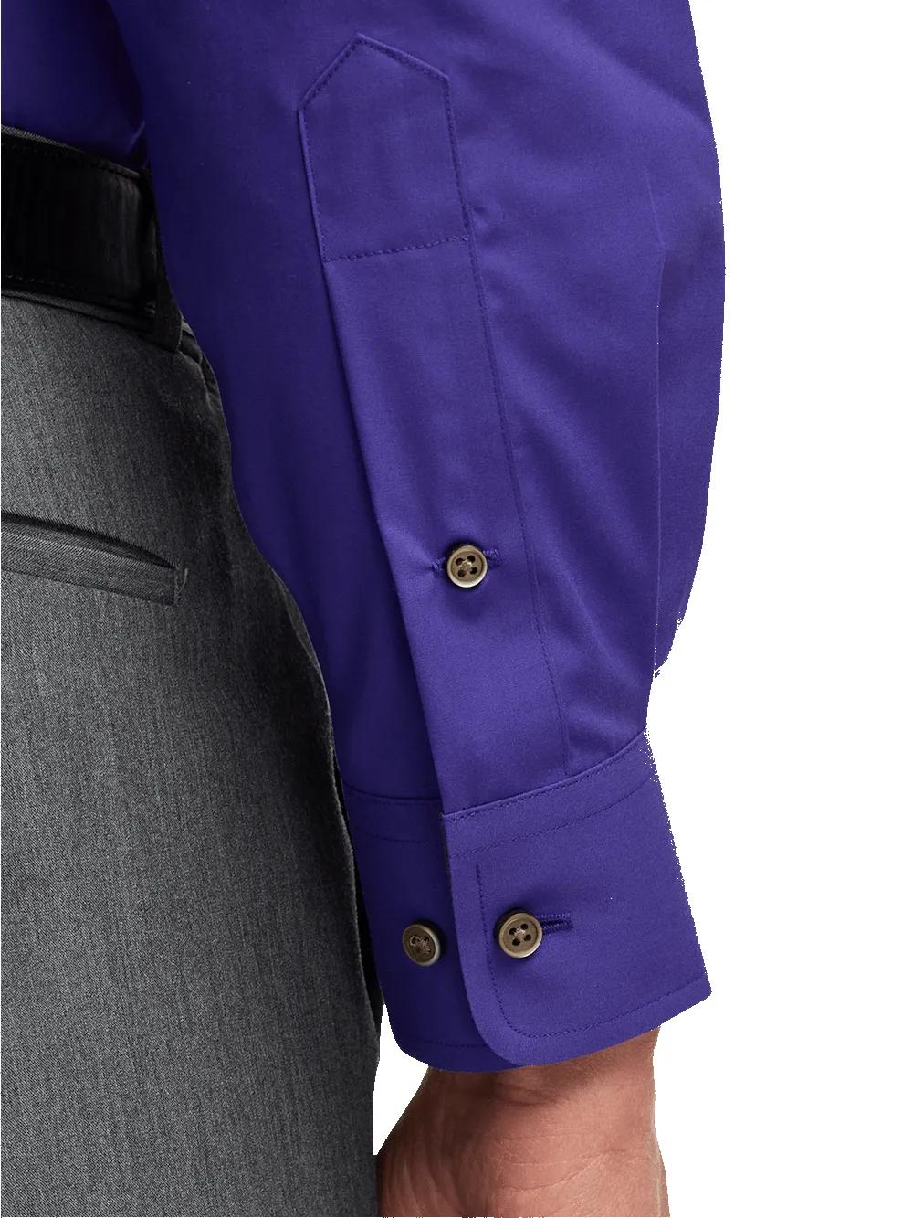 Non-Iron Cotton Solid Dress Shirt With Contrast Trim - Purple sold by Paul Fredrick product image thumbnail 4