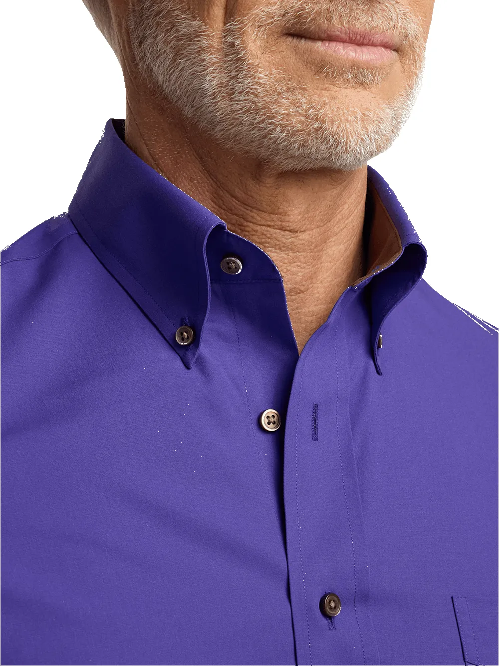 Non-Iron Cotton Solid Dress Shirt With Contrast Trim - Purple sold by Paul Fredrick product image thumbnail 3