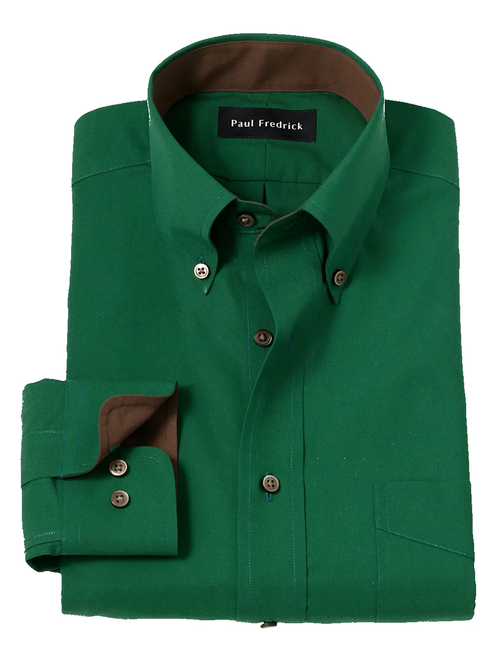 Non-Iron Cotton Solid Dress Shirt With Contrast Trim - Green sold by Paul Fredrick