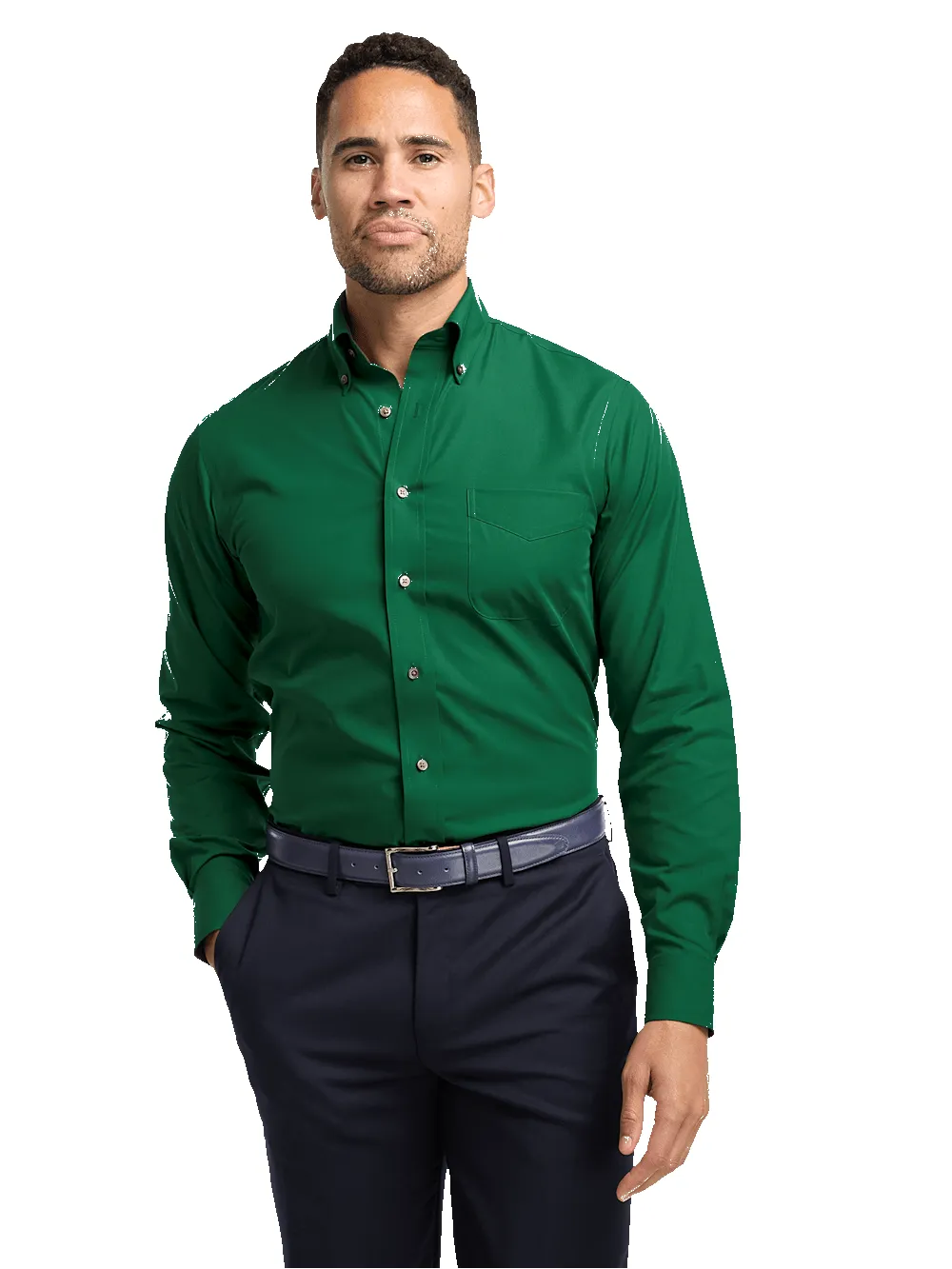 Non-Iron Cotton Solid Dress Shirt With Contrast Trim - Green sold by Paul Fredrick product image thumbnail 2