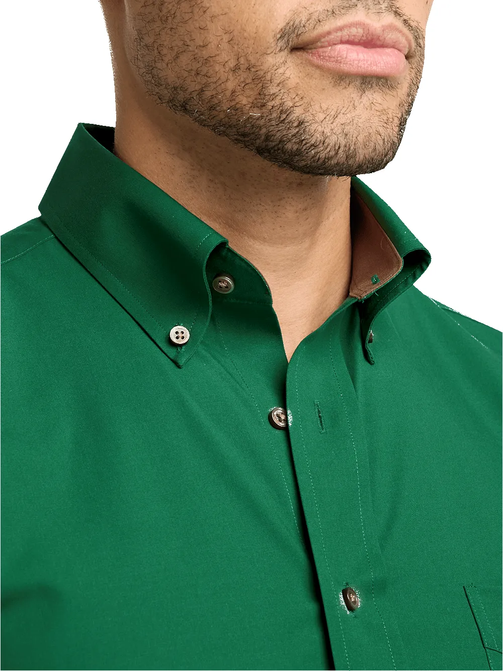 Non-Iron Cotton Solid Dress Shirt With Contrast Trim - Green sold by Paul Fredrick product image thumbnail 3