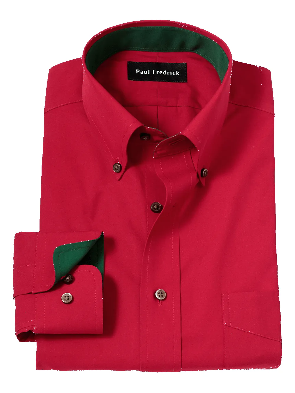 Non-Iron Cotton Solid Dress Shirt With Contrast Trim - Red sold by Paul Fredrick