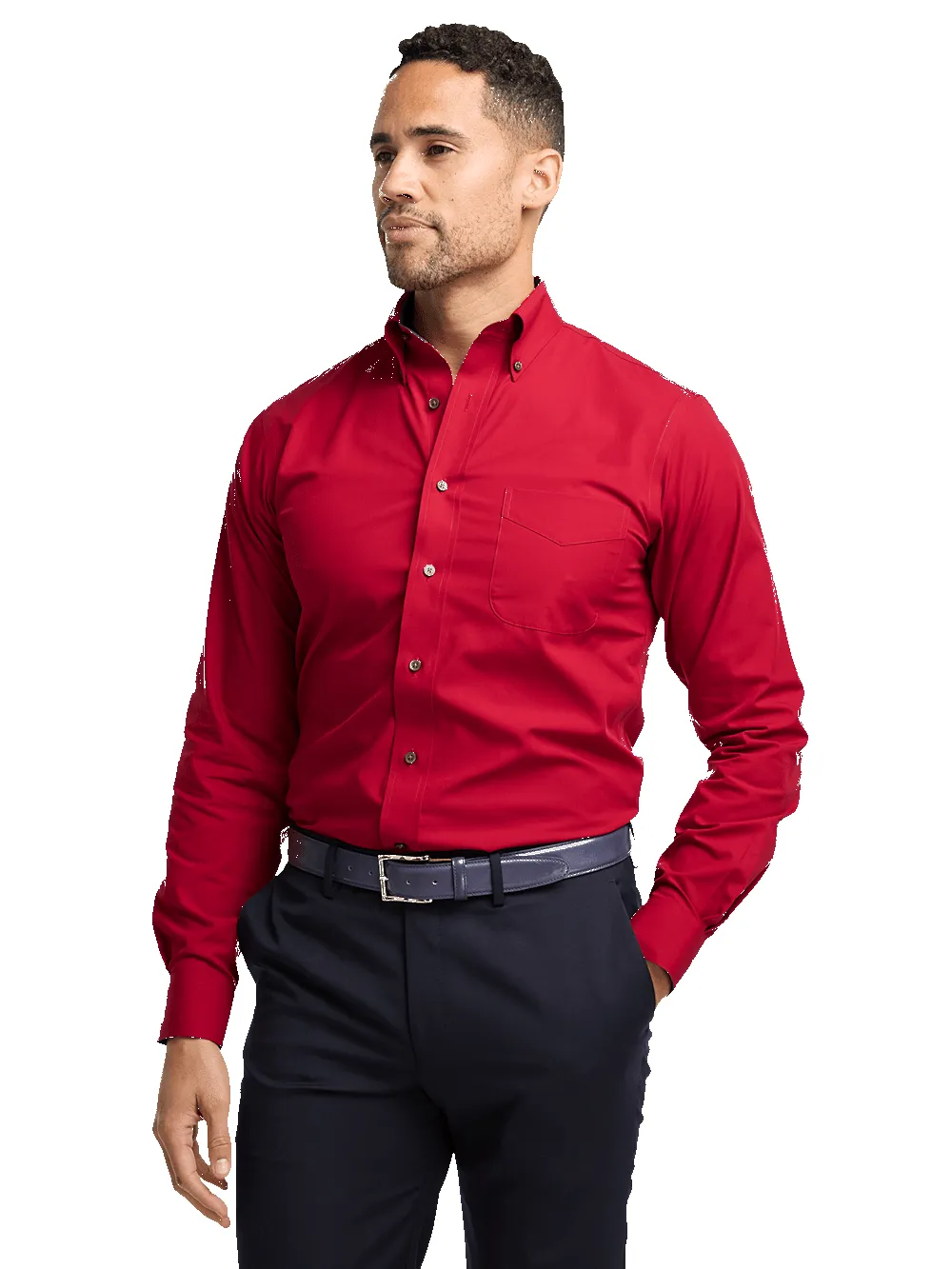 Non-Iron Cotton Solid Dress Shirt With Contrast Trim - Red sold by Paul Fredrick product image thumbnail 2