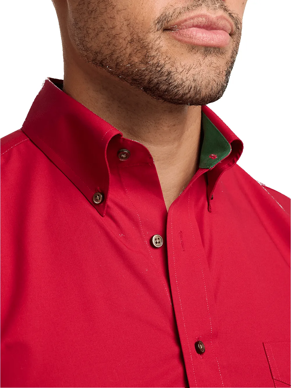Non-Iron Cotton Solid Dress Shirt With Contrast Trim - Red sold by Paul Fredrick product image thumbnail 3