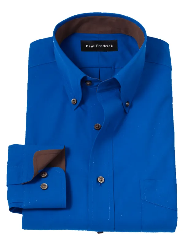 Non-Iron Cotton Solid Dress Shirt With Contrast Trim - Cobalt sold by Paul Fredrick