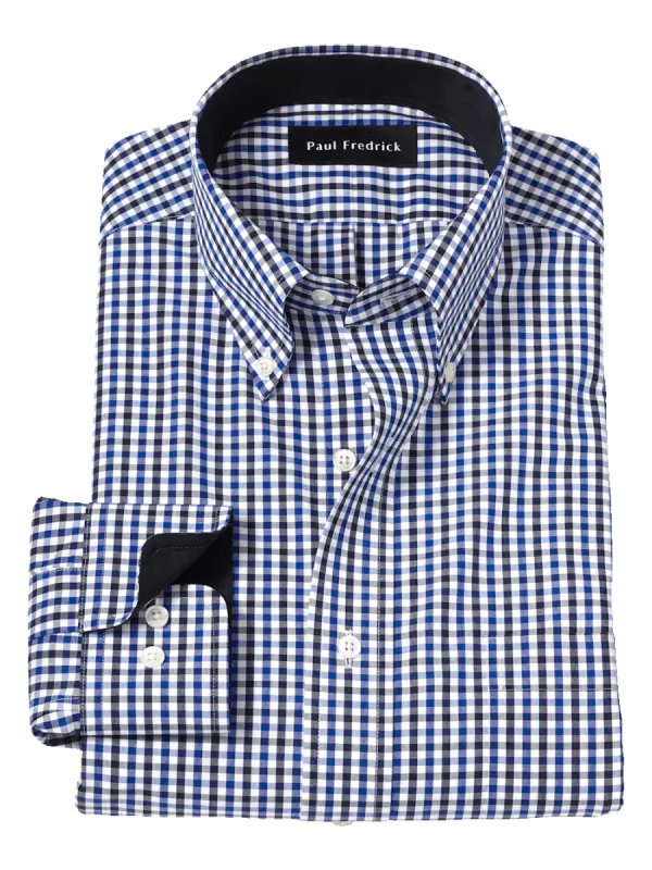 Non-Iron Cotton Gingham Dress Shirt With Contrast Trim - Blue/black sold by Paul Fredrick