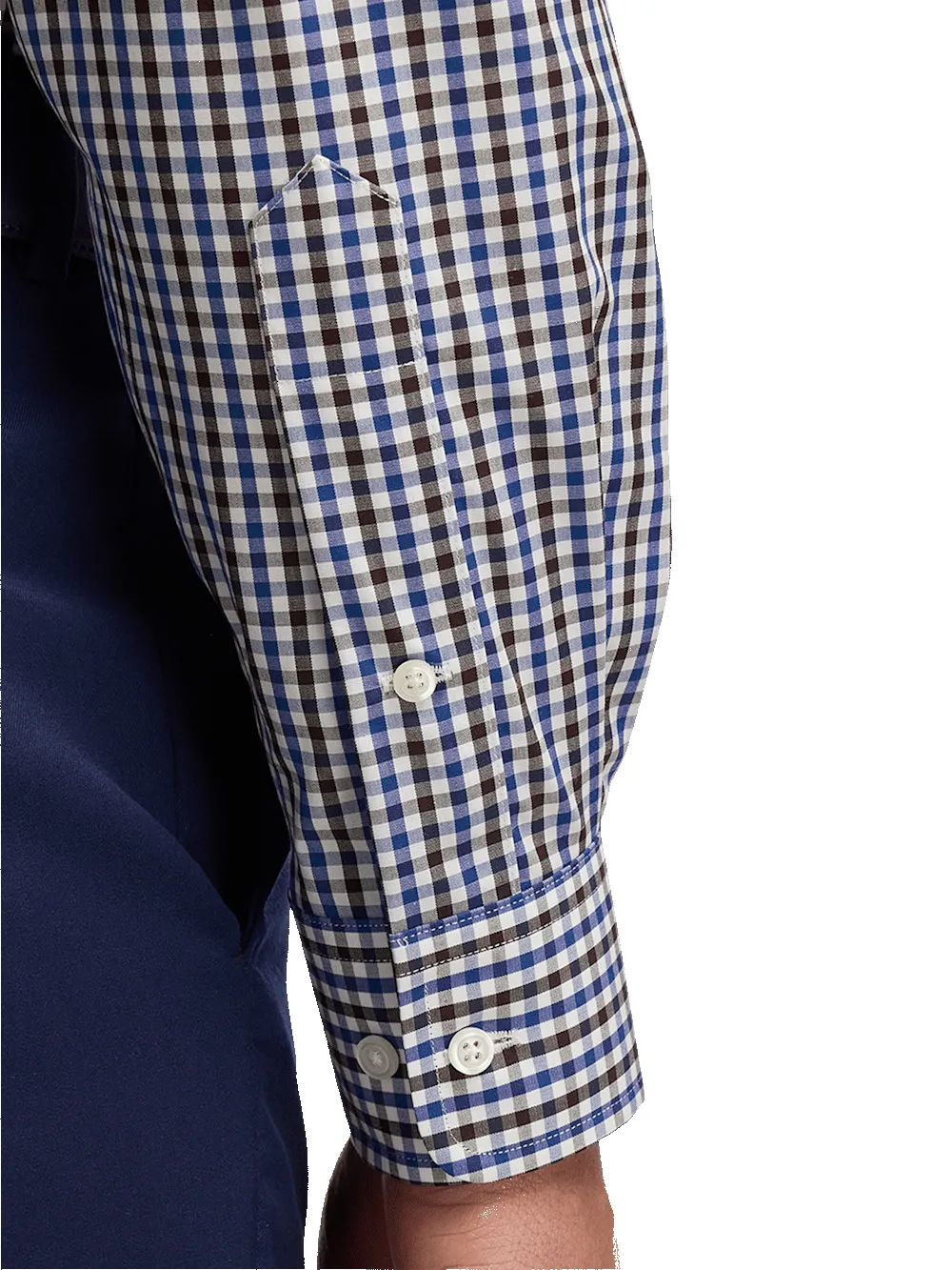 Non-Iron Cotton Gingham Dress Shirt With Contrast Trim - Blue/brown sold by Paul Fredrick product image thumbnail 4