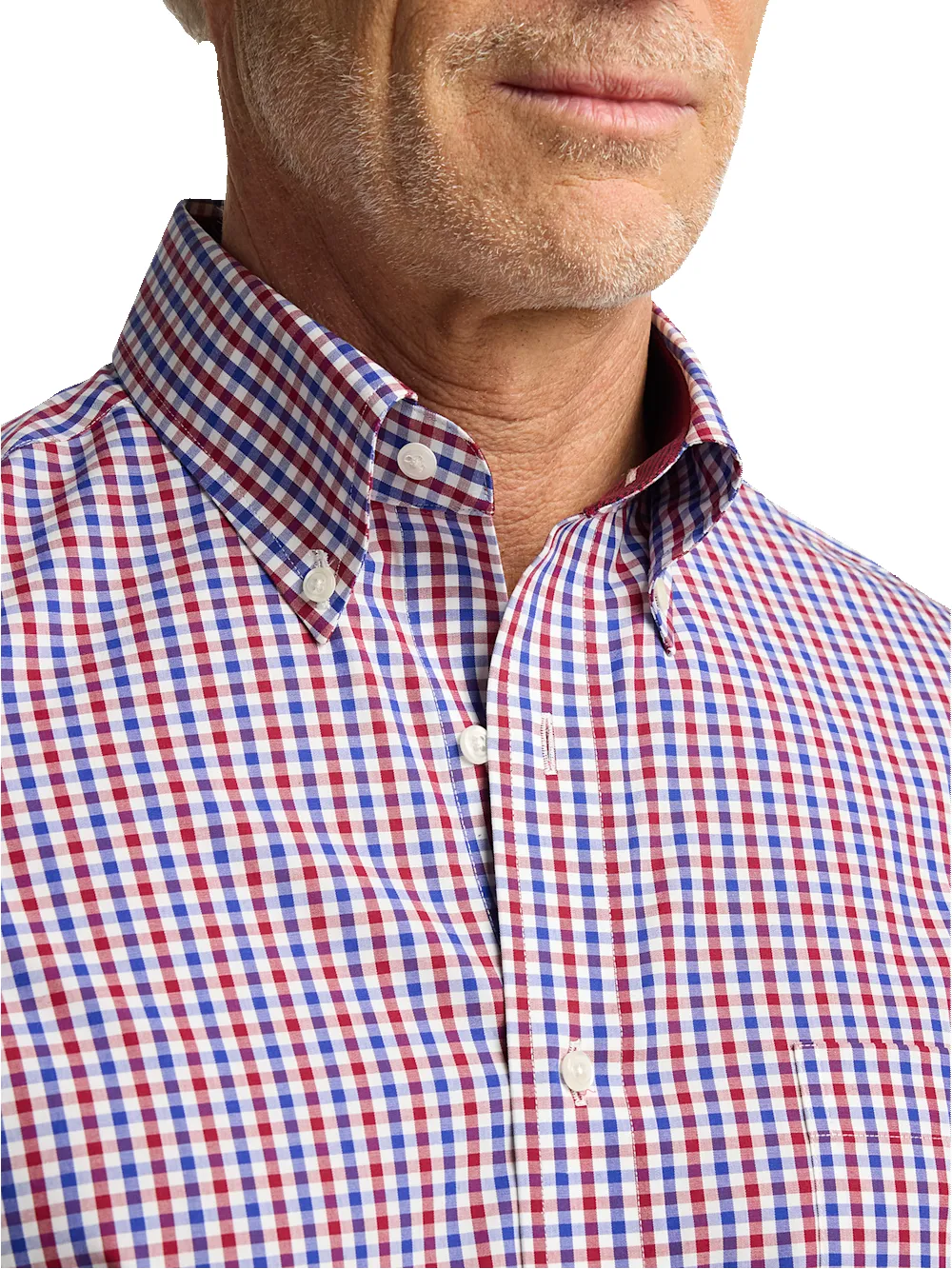 Non-Iron Cotton Gingham Dress Shirt With Contrast Trim - Blue/red sold by Paul Fredrick product image thumbnail 3