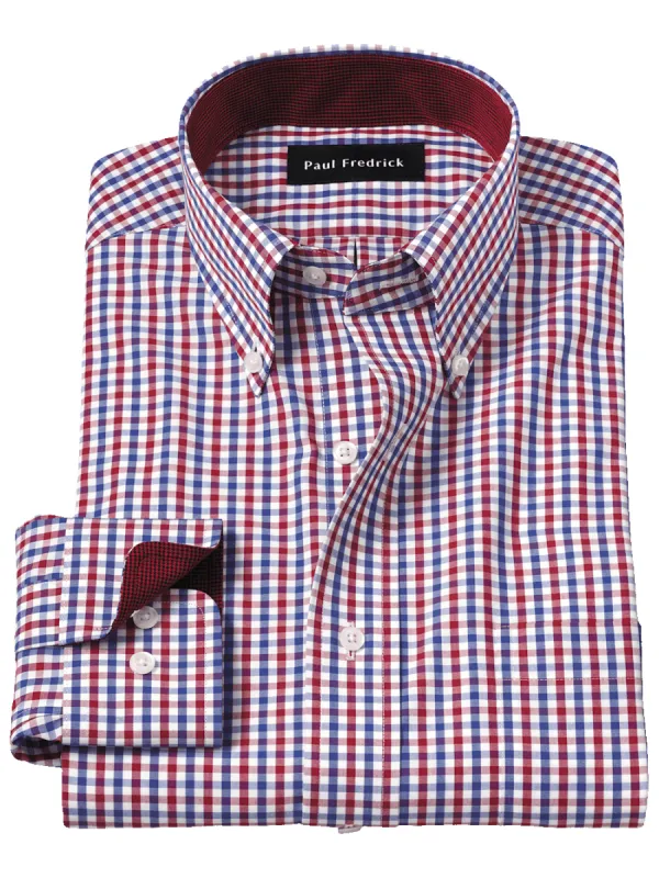 Non-Iron Cotton Gingham Dress Shirt With Contrast Trim - Blue/red sold by Paul Fredrick