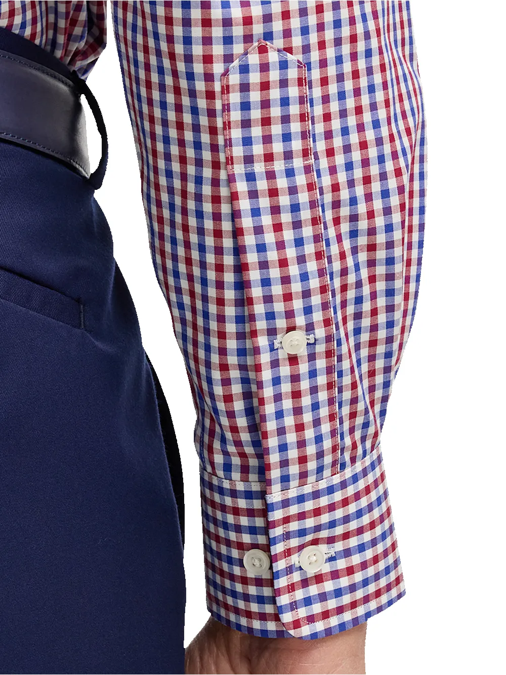 Non-Iron Cotton Gingham Dress Shirt With Contrast Trim - Blue/red sold by Paul Fredrick product image thumbnail 4