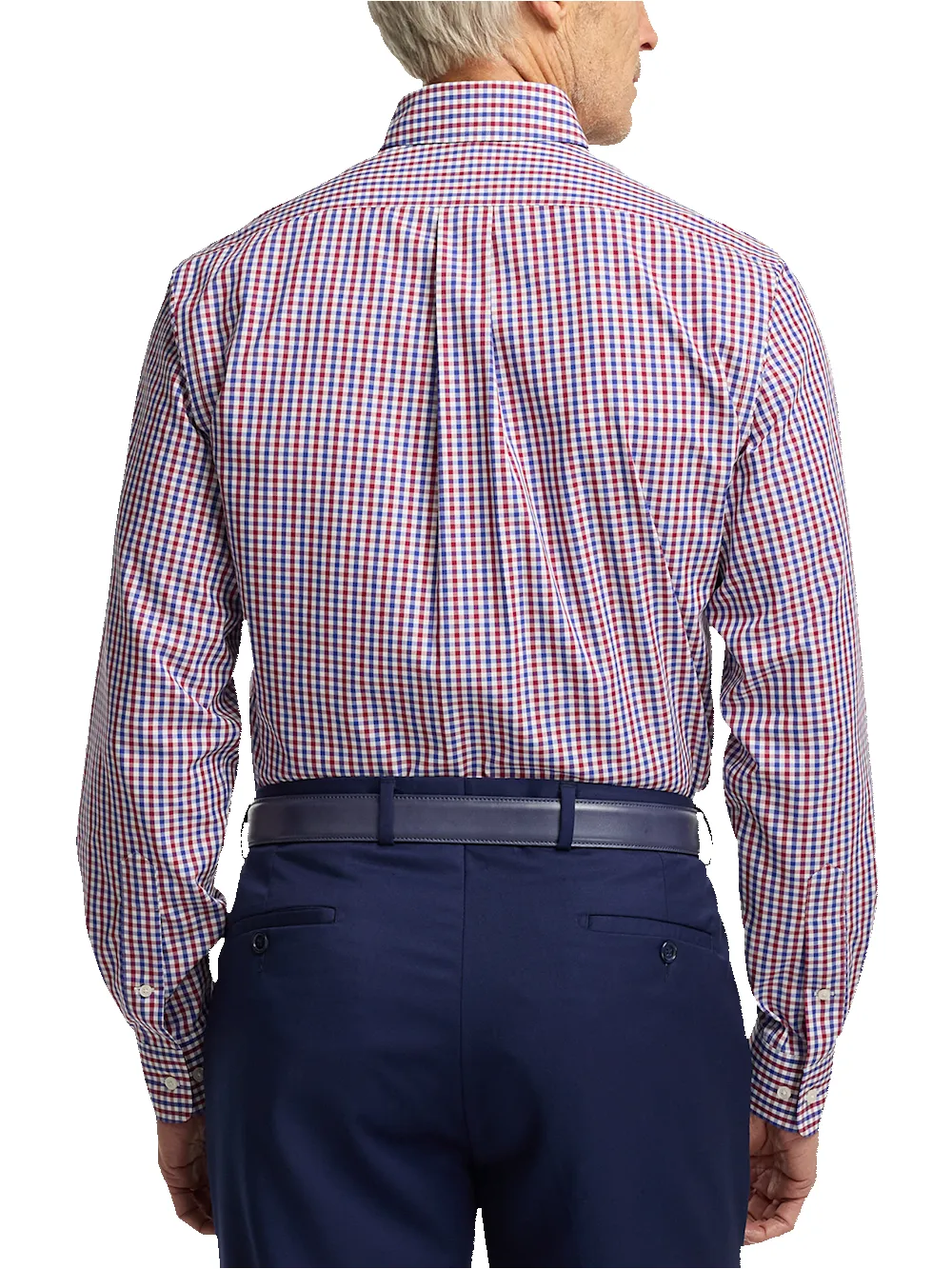 Non-Iron Cotton Gingham Dress Shirt With Contrast Trim - Blue/red sold by Paul Fredrick product image thumbnail 5
