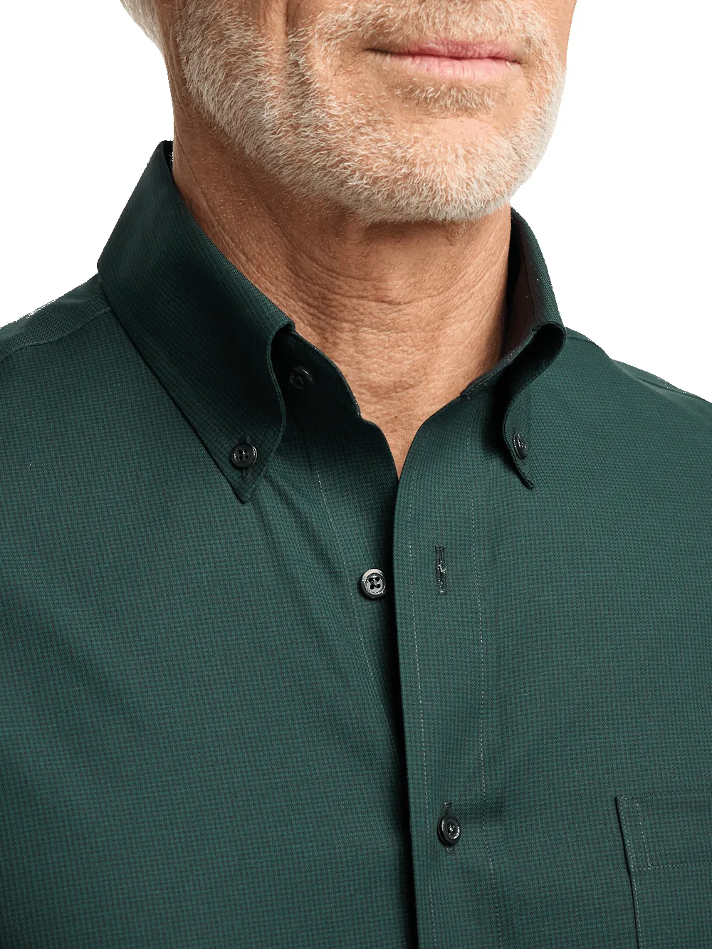 Non-Iron Cotton Houndstooth Dress Shirt With Contrast Trim - Black/green sold by Paul Fredrick product image thumbnail 3