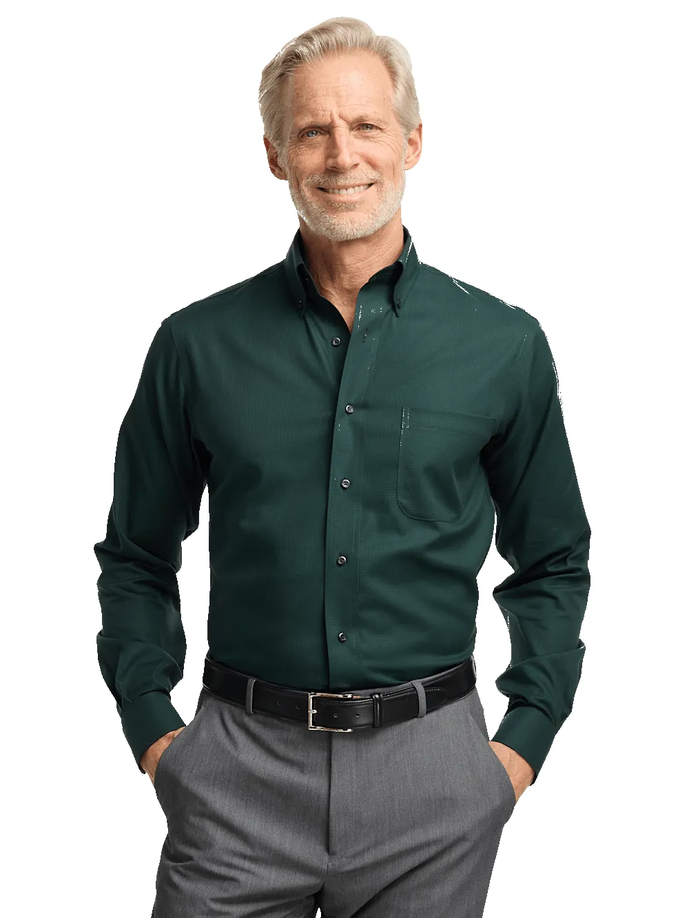 Non-Iron Cotton Houndstooth Dress Shirt With Contrast Trim - Black/green sold by Paul Fredrick product image thumbnail 2