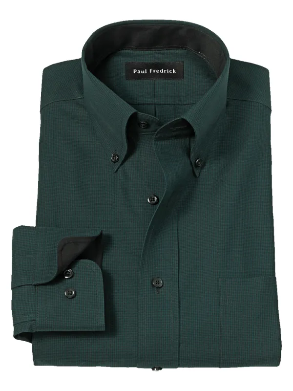 Non-Iron Cotton Houndstooth Dress Shirt With Contrast Trim - Black/green sold by Paul Fredrick