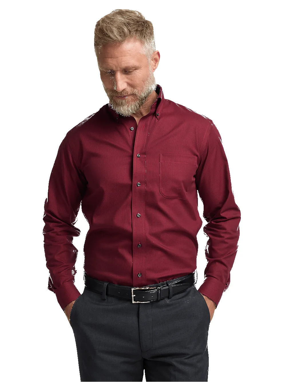Non-Iron Cotton Houndstooth Dress Shirt With Contrast Trim - Black/red sold by Paul Fredrick product image thumbnail 2