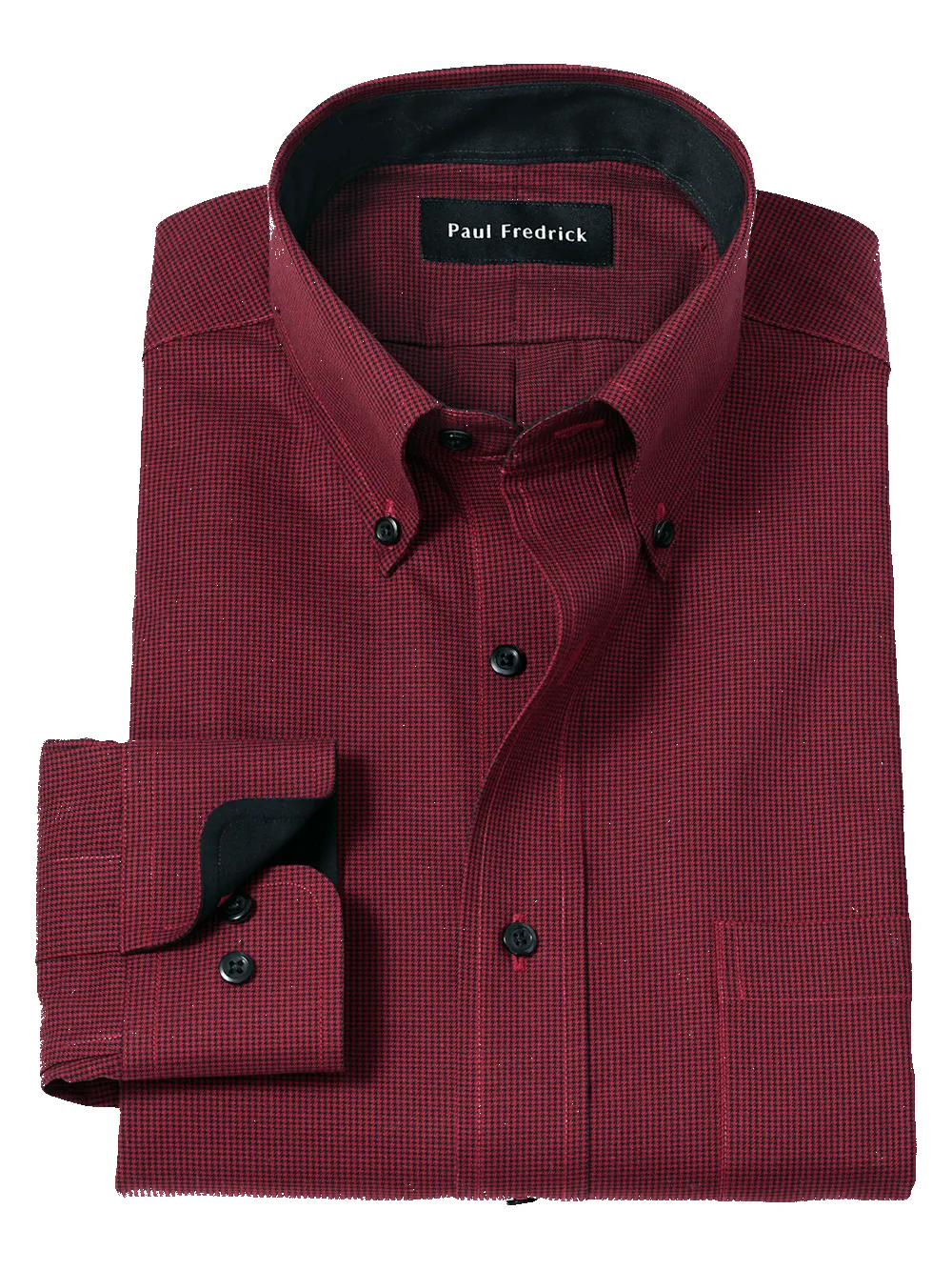 Non-Iron Cotton Houndstooth Dress Shirt With Contrast Trim - Black/red sold by Paul Fredrick