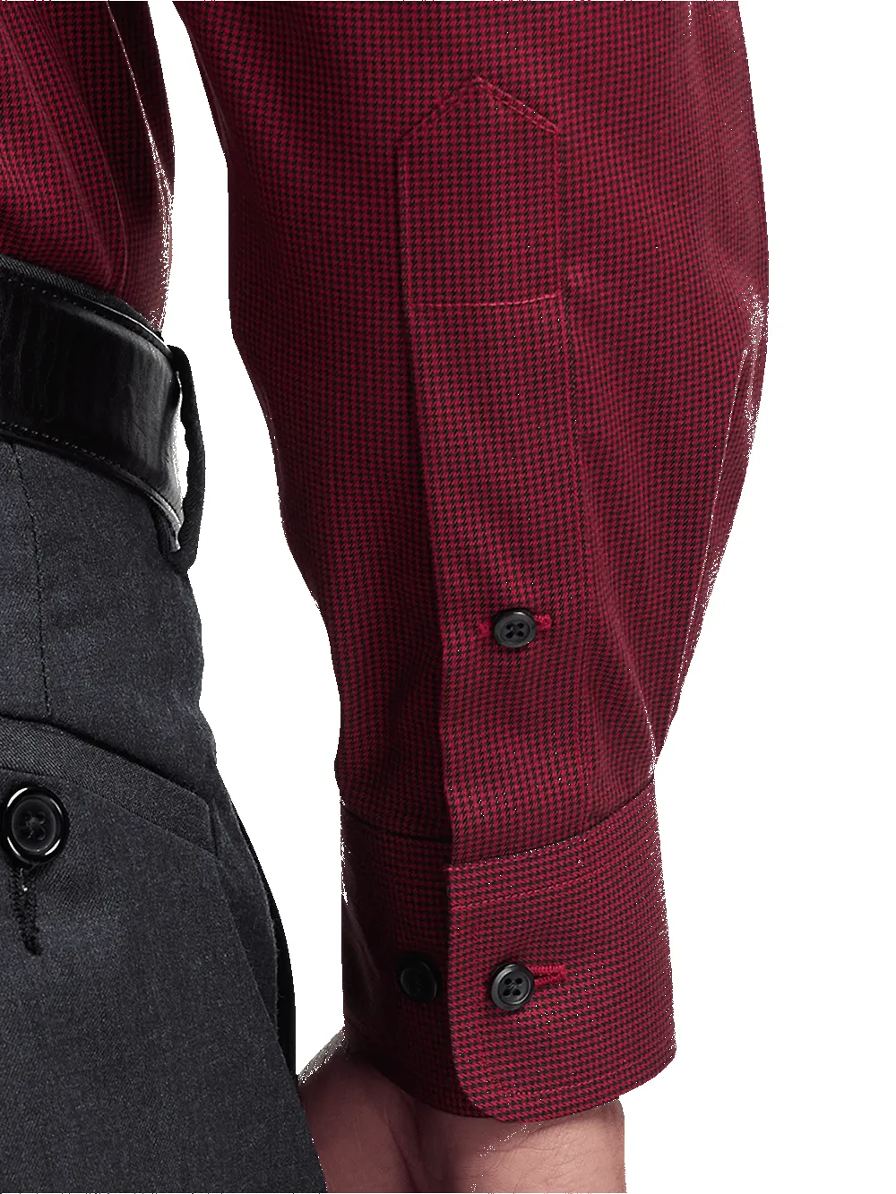 Non-Iron Cotton Houndstooth Dress Shirt With Contrast Trim - Black/red sold by Paul Fredrick product image thumbnail 4