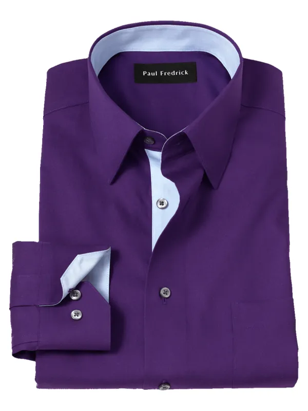Non-Iron Cotton Solid Dress Shirt With Contrast Trim - Purple sold by Paul Fredrick