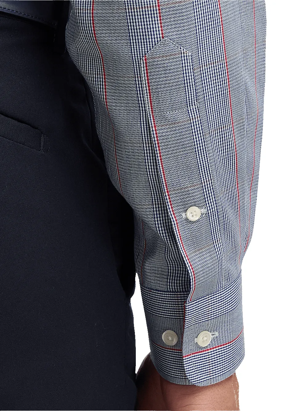 Non-Iron Cotton Glen Plaid Dress Shirt With Contrast Trim - Navy/red sold by Paul Fredrick product image thumbnail 4