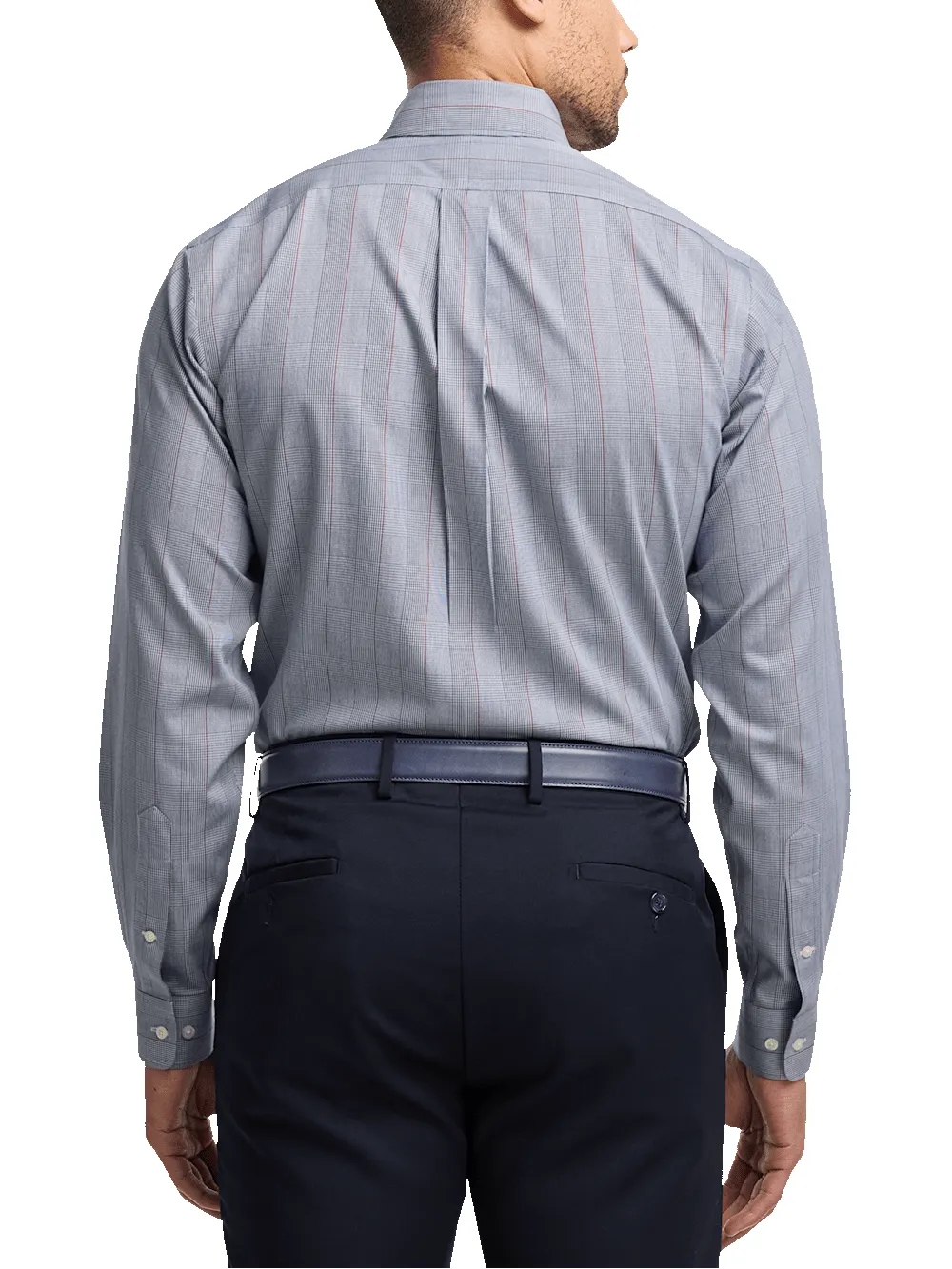 Non-Iron Cotton Glen Plaid Dress Shirt With Contrast Trim - Navy/red sold by Paul Fredrick product image thumbnail 5