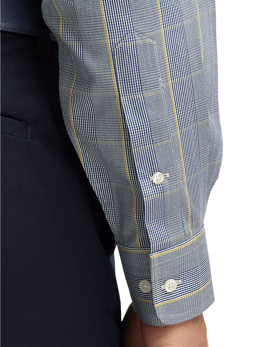 Non-Iron Cotton Glen Plaid Dress Shirt With Contrast Trim - Navy/gold sold by Paul Fredrick product image thumbnail 4