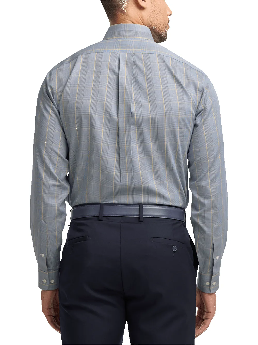 Non-Iron Cotton Glen Plaid Dress Shirt With Contrast Trim - Navy/gold sold by Paul Fredrick product image thumbnail 5