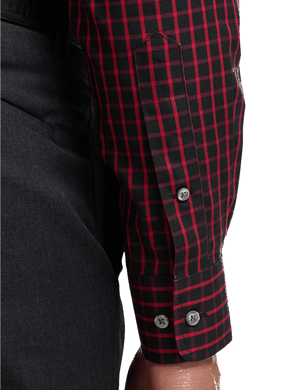 Non-Iron Cotton Check Dress Shirt With Contrast Trim - Black/red sold by Paul Fredrick product image thumbnail 4