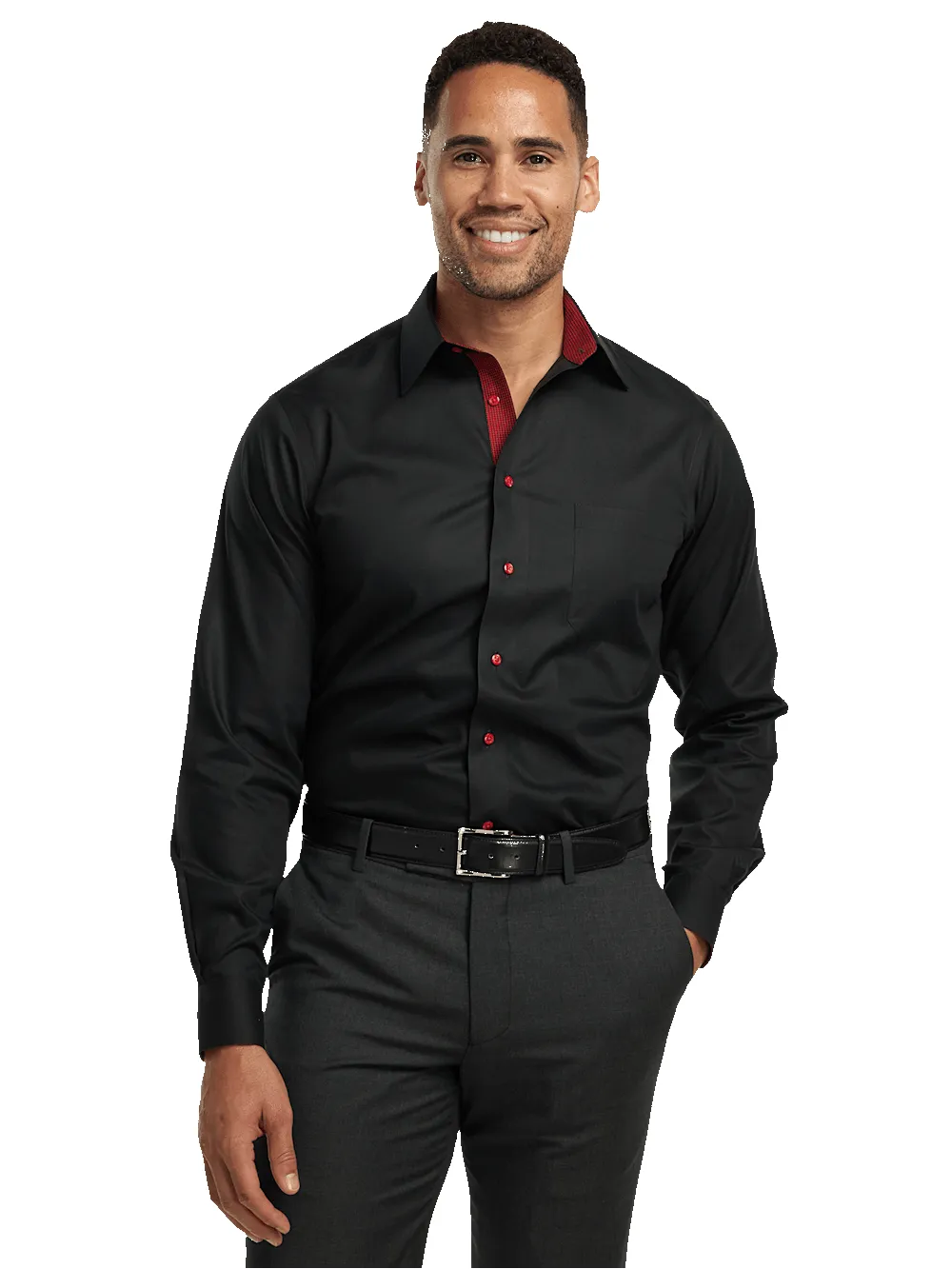 Non-Iron Cotton Solid Dress Shirt With Contrast Trim - Black sold by Paul Fredrick product image thumbnail 2