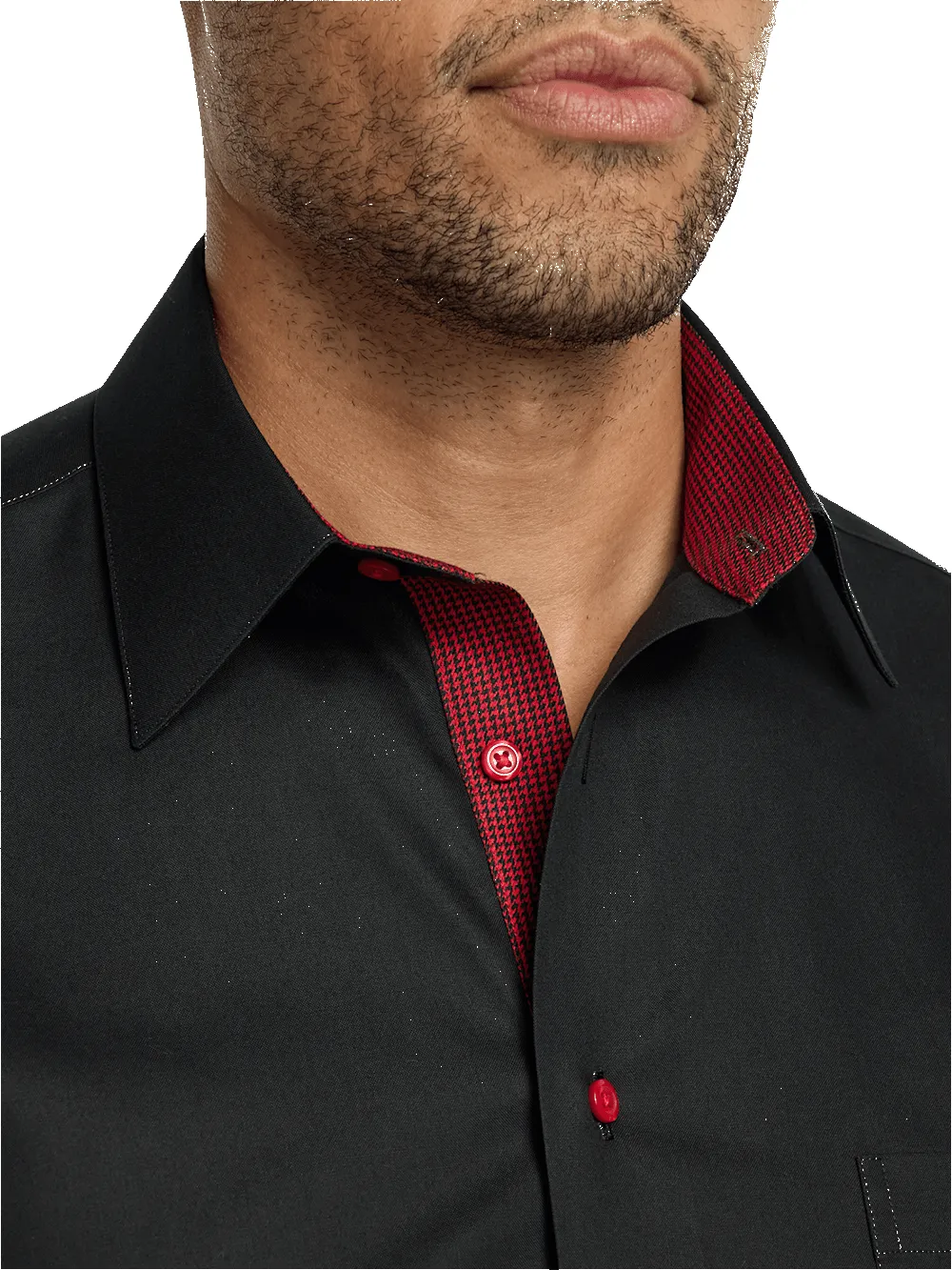 Non-Iron Cotton Solid Dress Shirt With Contrast Trim - Black sold by Paul Fredrick product image thumbnail 3