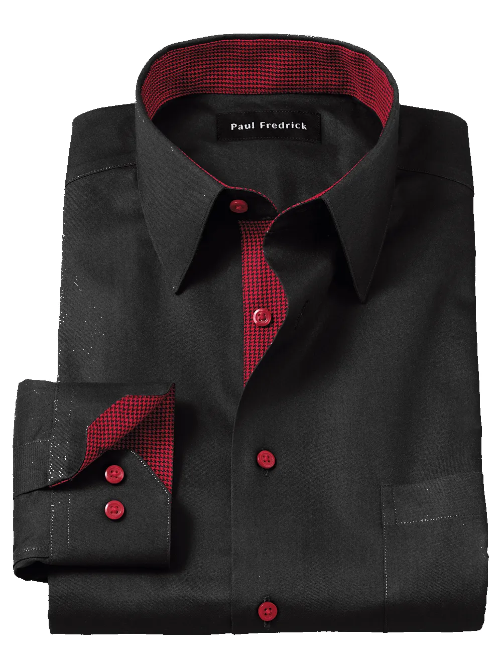 Non-Iron Cotton Solid Dress Shirt With Contrast Trim - Black sold by Paul Fredrick
