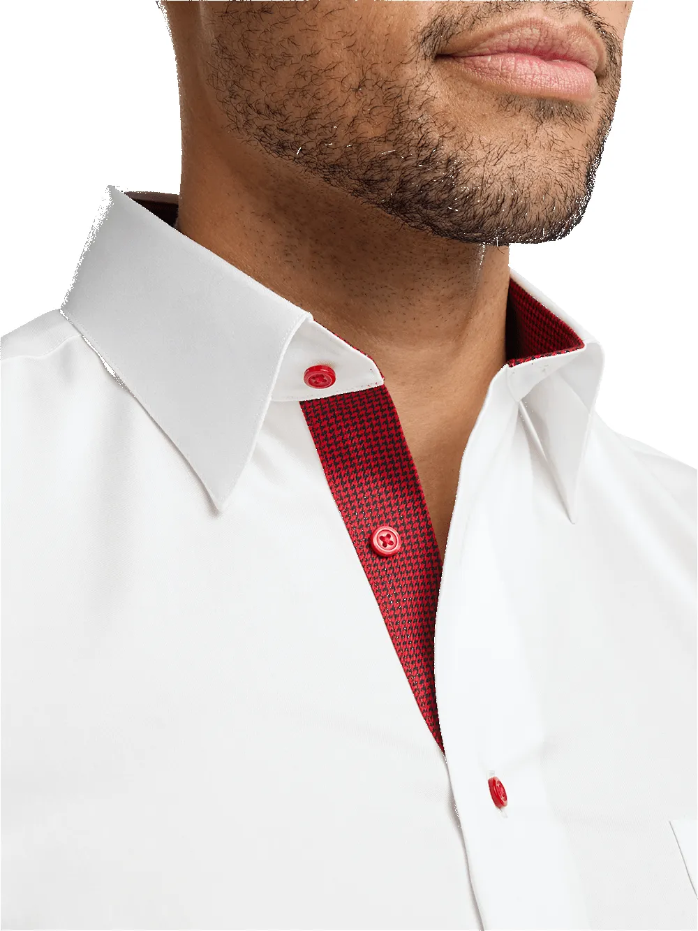 Non-Iron Cotton Solid Dress Shirt With Contrast Trim - White sold by Paul Fredrick product image thumbnail 3