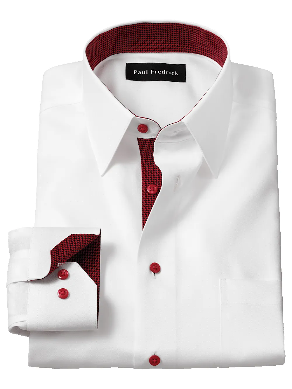 Non-Iron Cotton Solid Dress Shirt With Contrast Trim - White sold by Paul Fredrick