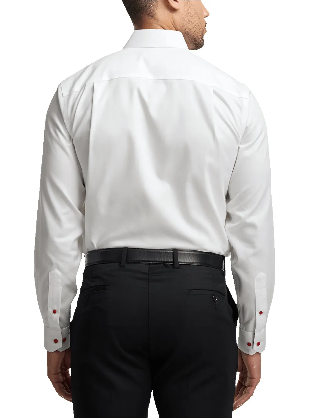 Non-Iron Cotton Solid Dress Shirt With Contrast Trim - White sold by Paul Fredrick product image thumbnail 5