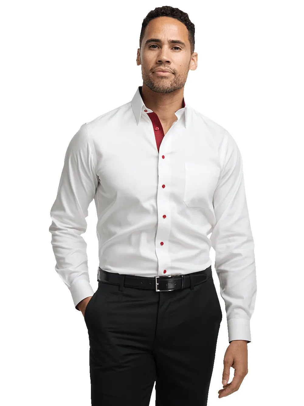 Non-Iron Cotton Solid Dress Shirt With Contrast Trim - White sold by Paul Fredrick product image thumbnail 2